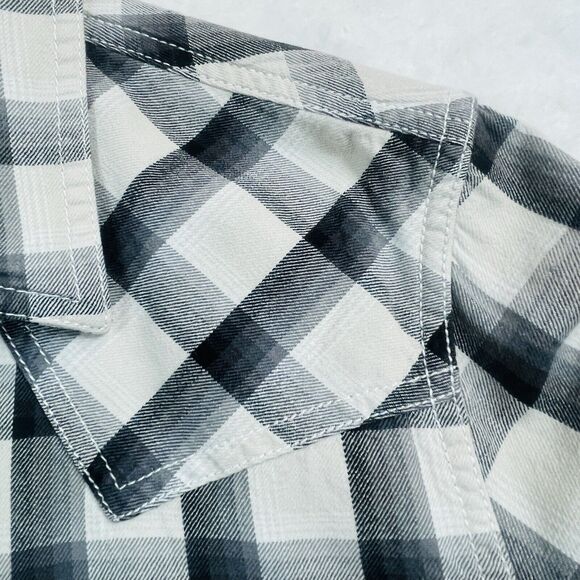 Arizona Jeans Black & White Plaid Denim Shirt Black Snaps Mens Sz M Westerncore - Picture 8 of 13
